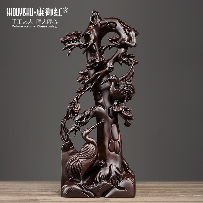 黒檀木彫松鶴 松鶴の置物 装飾品 工芸品 木彫り - インテリア小物